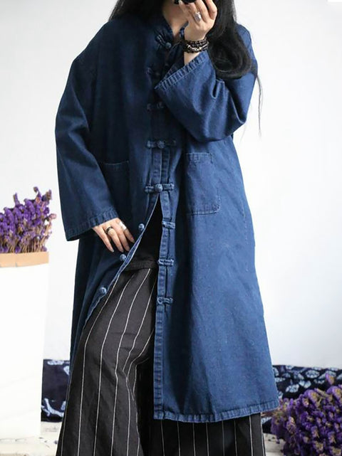 Women Autumn Casual Solid Pocket Denim Coat