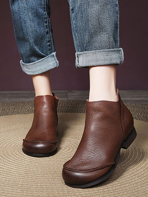 Women Elegant Solid Leather Spliced Low Heel Boots