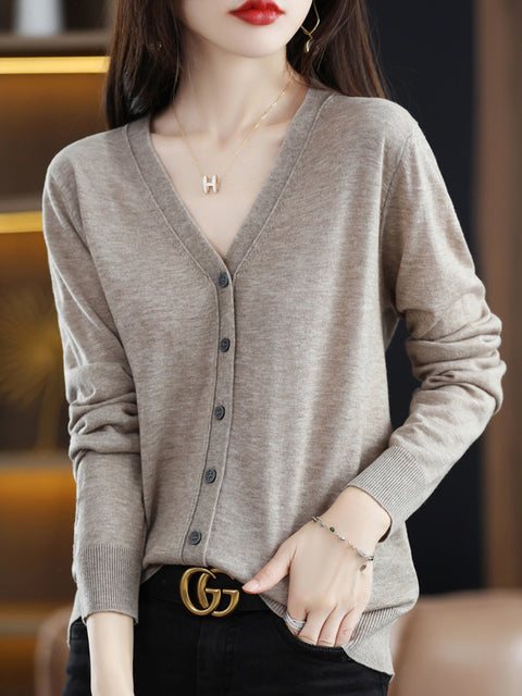 Women Casual Wool Spring V-Neck Cardigan Blouse