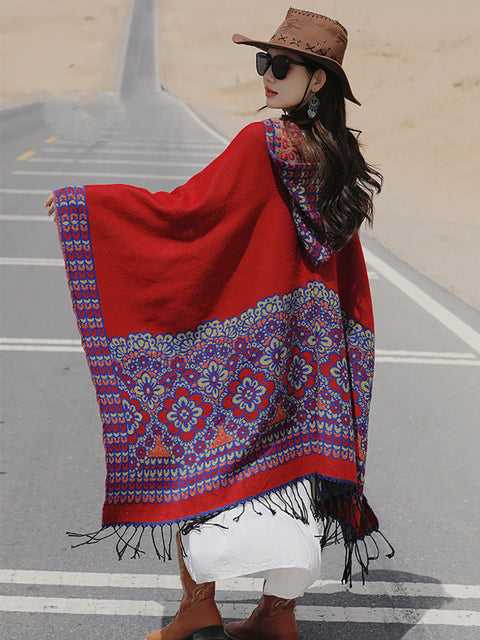 Ethnic Flower Print Tassel Travel Shawl Scarf