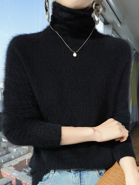 Women Autumn Turtleneck Wool Soft Warm Knit Sweater