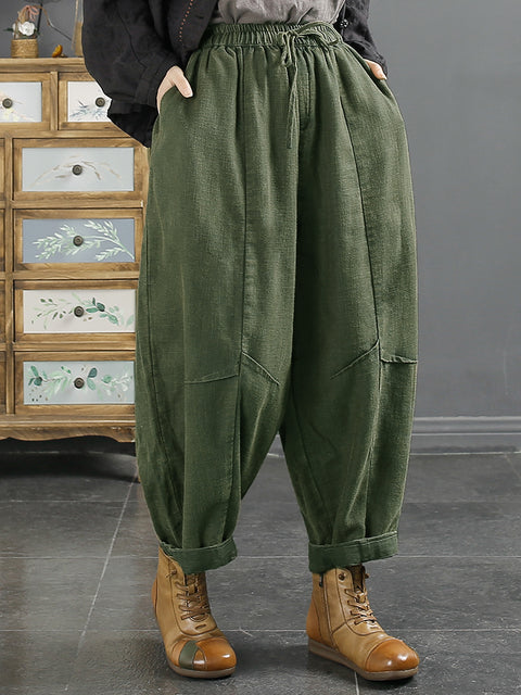 Plus Size Women Retro Solid Winter Harem Pants