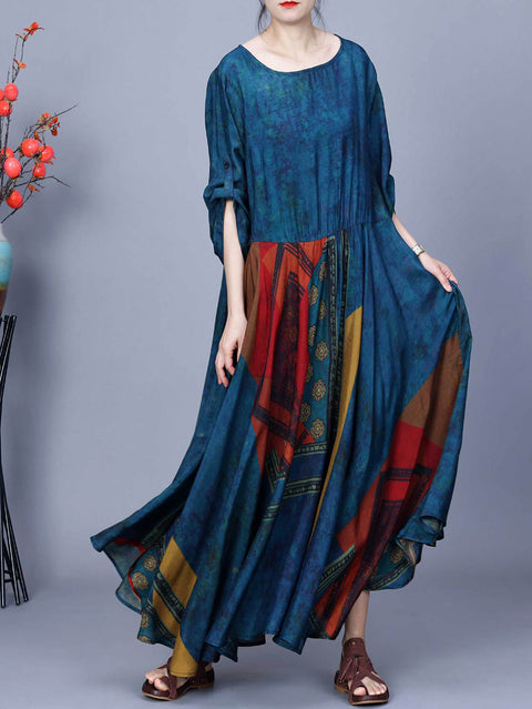 Women Spring Artsy Spliced Loose Maxi Dress