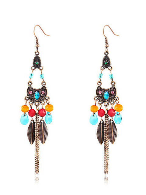 Bohemia Alloy Flower Bead Tassel Earrings