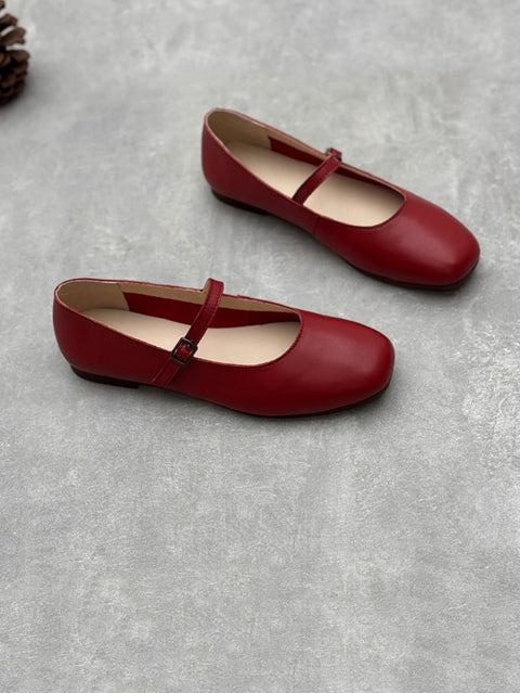 Women Elegant Solid Leather Low Heel Mary Jane Shoes