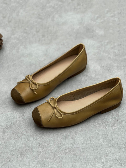 Women Summer Elegant Leather Solid Bowknot Flat Shoes