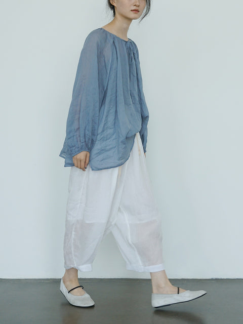 Women Summer Casual Solid Thin Linen Harem Pants