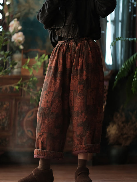 Women Autumn Vintage Flower Patch Cotton Harem Pants