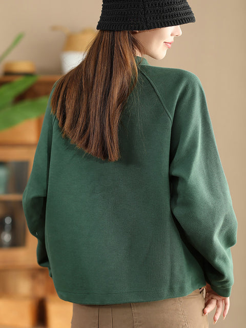 Women Autumn Pure Color Stand Collar Sweatshirt