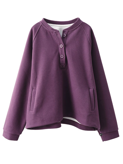 Women Autumn Pure Color Stand Collar Sweatshirt