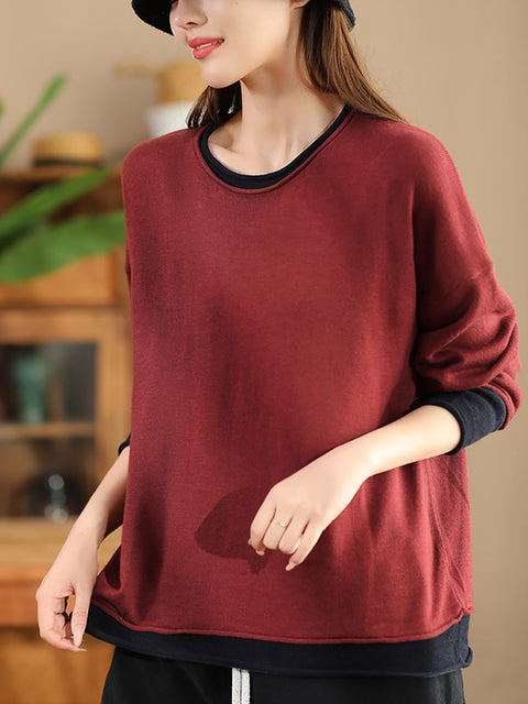 Women Casual Autumn Colorblock O-Neck Blouse