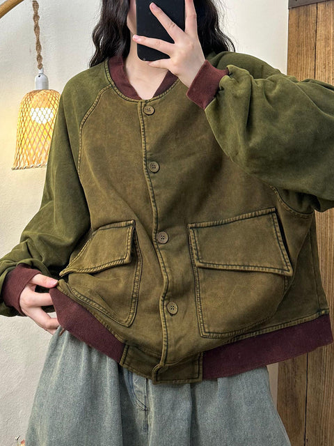 Women Autumn Casual Colorblock Cotton Baseball Jacket