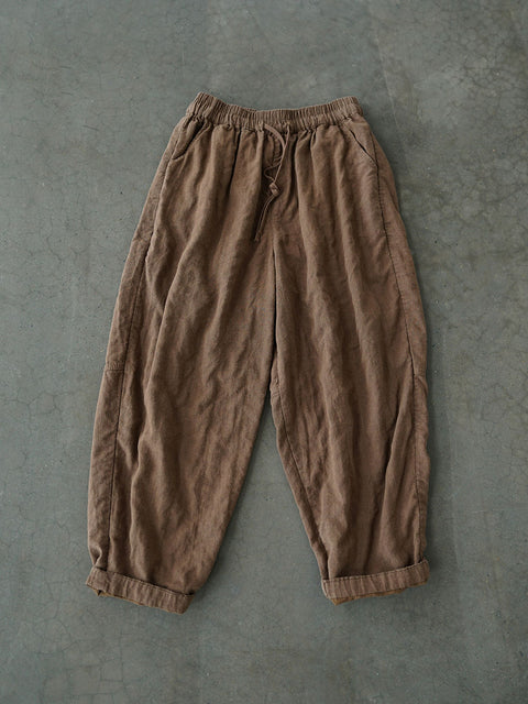 Women Autumn Vintage Solid Linen Loose Pants