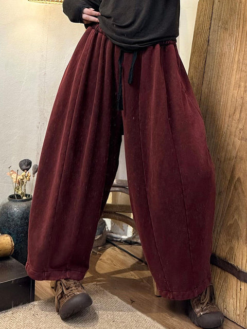 Women Autumn Retro Solid Spliced Cotton Harem Pants