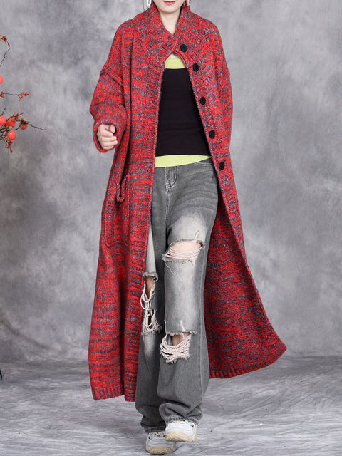 Women Autumn Artsy Solid Stand Collar Knit Cardigan Coat