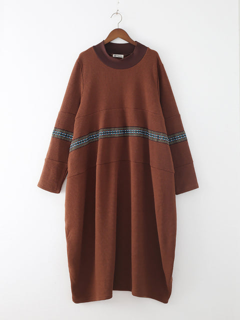 Women Casual Autumn Colorblock Half Turtleneck Spliced Dress