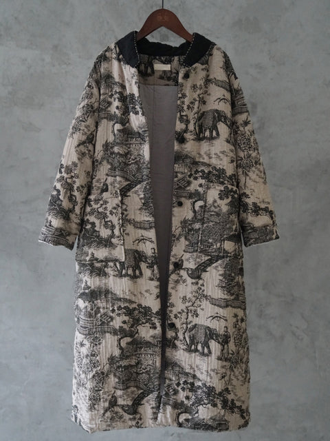 Women Autumn Ethnic Print Stand Collar Cotton Padded Coat