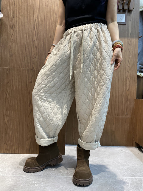 Women Winter Casual Rhomboid Thick Harem Pants