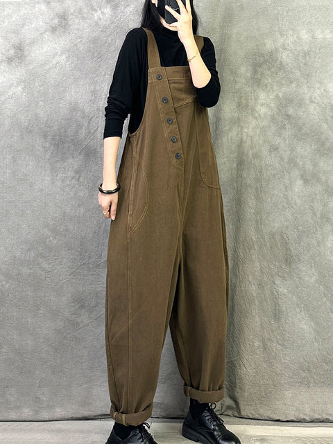 Women Casual Solid Cotton Loose Jumpsuits