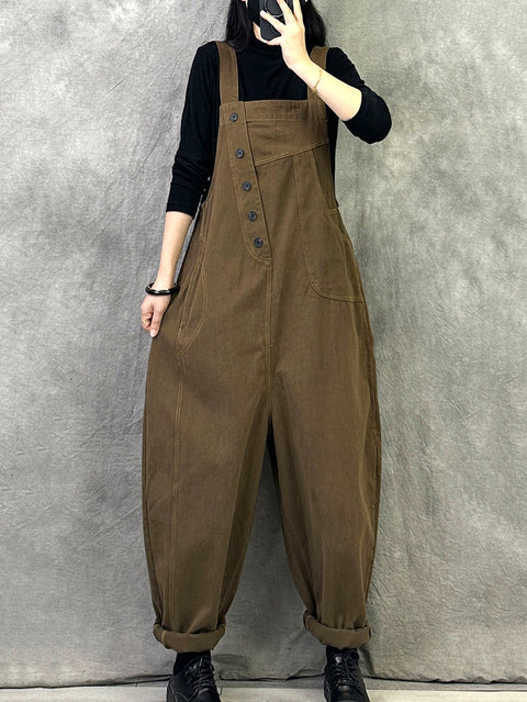 Women Casual Solid Cotton Loose Jumpsuits