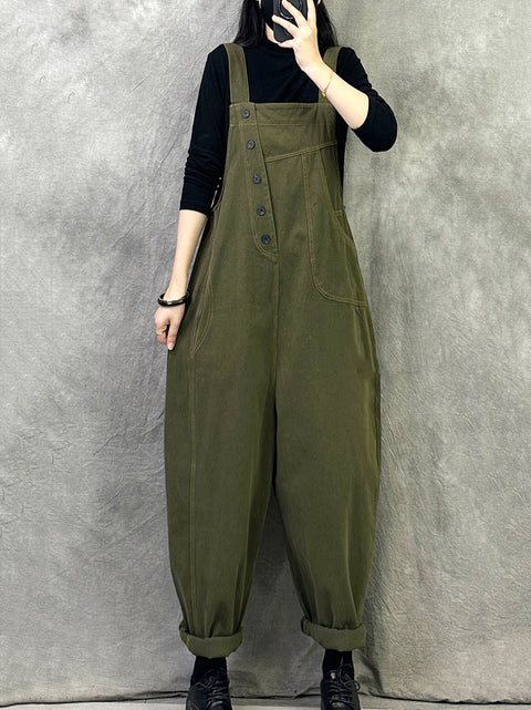 Women Casual Solid Cotton Loose Jumpsuits