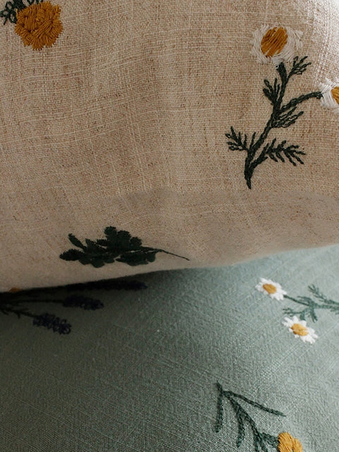 Artsy Floral Embroidery Linen Sofa Bed Pillowcases