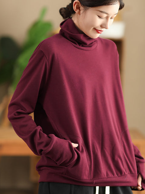 Women Autumn Solid Warm Turtleneck Shirt