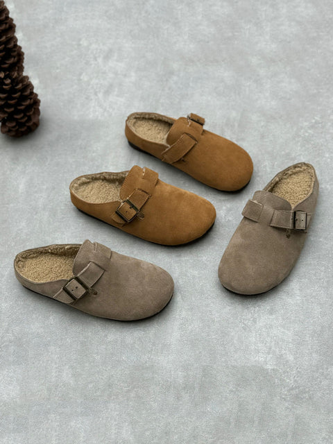 Women Genuine Leather Fleece-lined Birkenstock Slippers