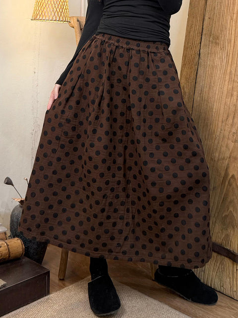 Women Autumn Casual Dot Cotton Skirt