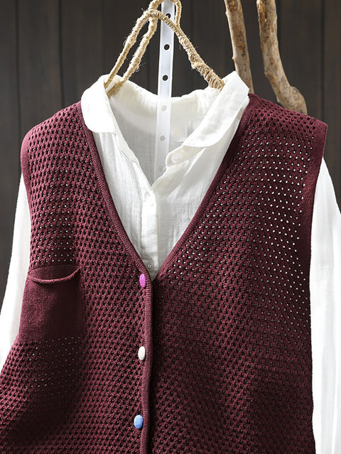 Women Spring Casual V-Neck Button Knit Vest