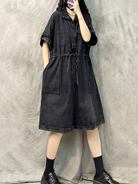 Women Summer Vintage Pure Color Loose Jumpsuits