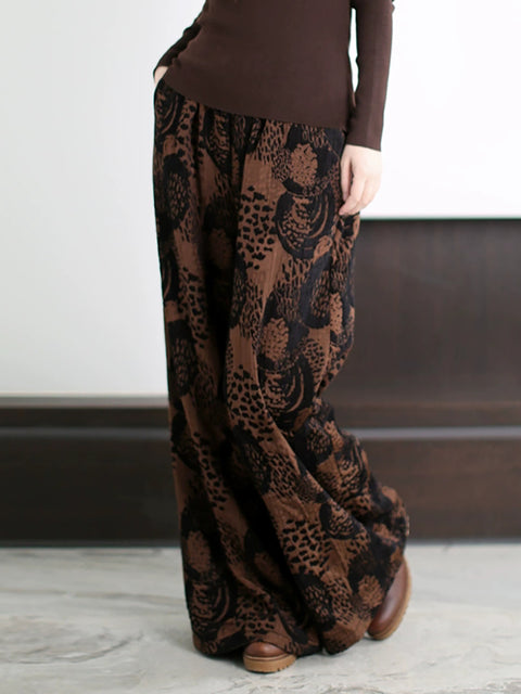 Women Spring Retro Print Wide-leg Pants