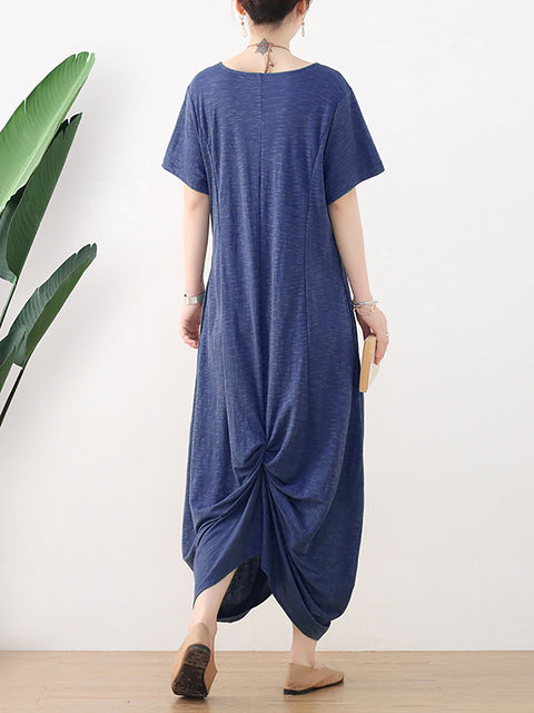 Women Summer Casual Pure Color O-Neck Dress