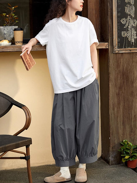 Women Spring Casual Pure Color 100%Cotton Wide-leg Pants