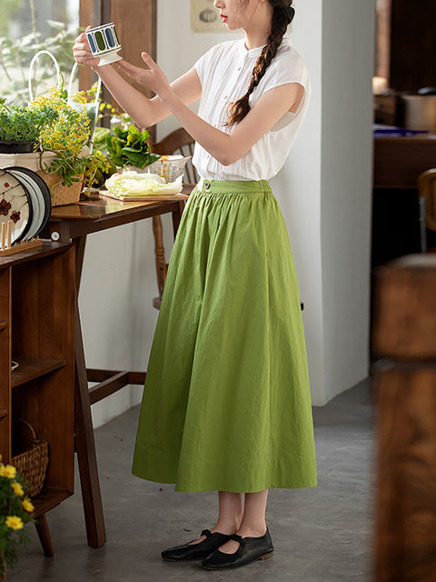 Women Summer Pure Color Loose 100%Cotton Skirt