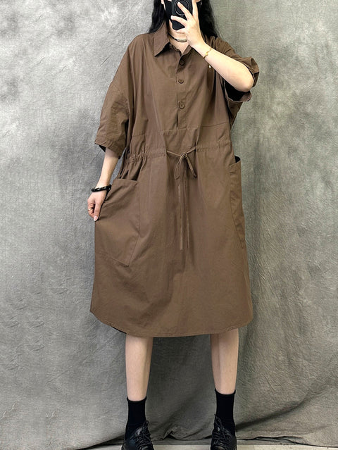 Women Summer Casual Pure Color Cotton Loose Dress