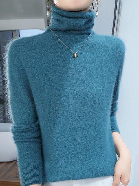 Women Autumn Turtleneck Wool Soft Warm Knit Sweater