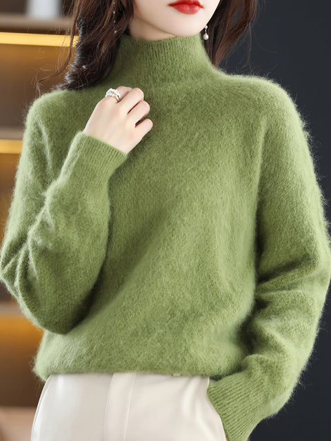 Women Autumn Solid Knit 100%Wool Turtleneck Sweater