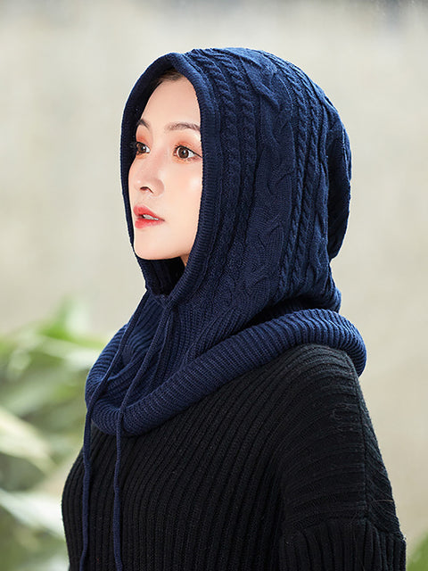 Women Winter Solid Knit Warm Wool Scarf Hat