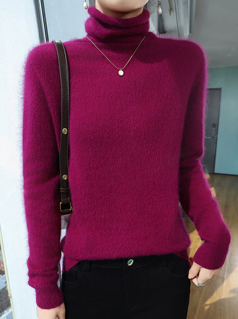 Women Autumn Turtleneck Wool Soft Warm Knit Sweater