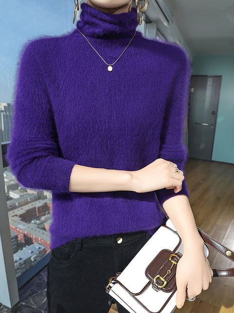 Women Autumn Turtleneck Wool Soft Warm Knit Sweater