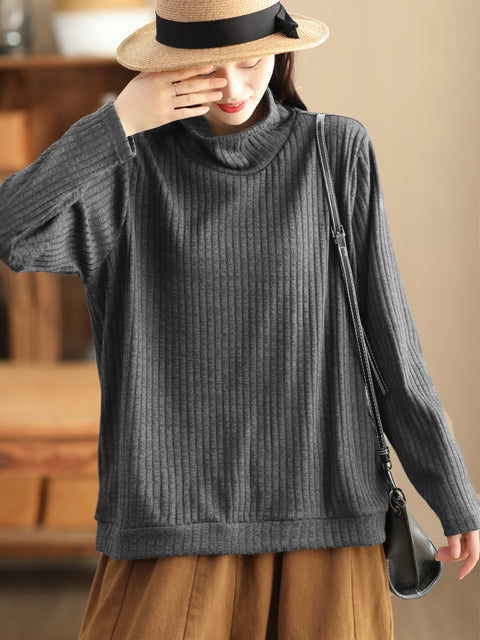 Plus Size Women Vintage Wool Solid Knitted Sweatshirt