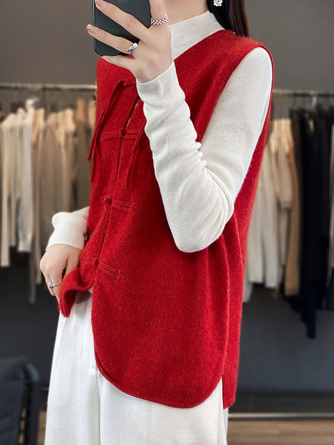 Women Casual Spring Wool O-Neck Knit Vest