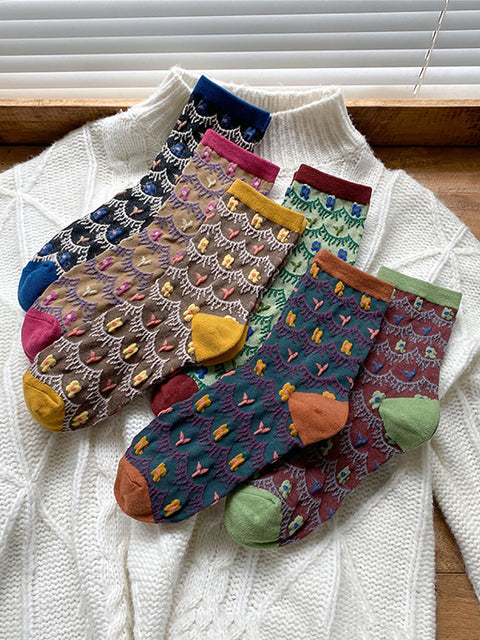 6 Pairs Women Japan Style Floral Jacquard Socks