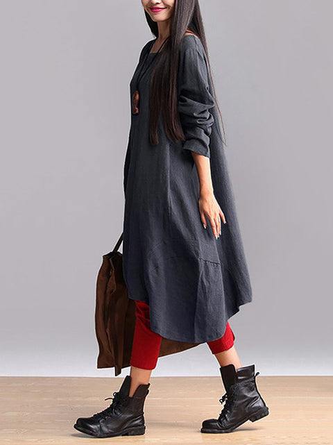 Plus Size Women Autumn Casual Solid Loose Dress