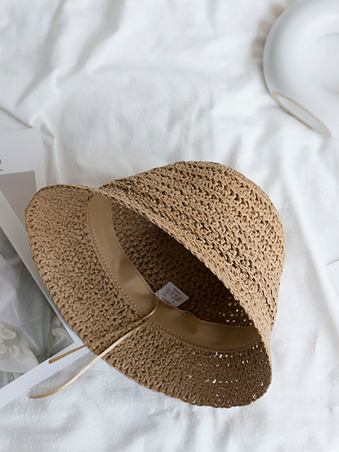 Women Summer Straw Weave Solid Travel Sunproof Hat