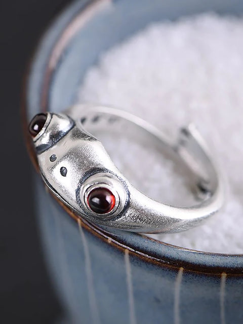 Unisex Retro Adjustable Frog Silver Ring