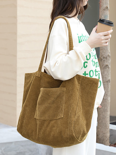 Women Casual Solid Large Corduroy Shoulder Bag