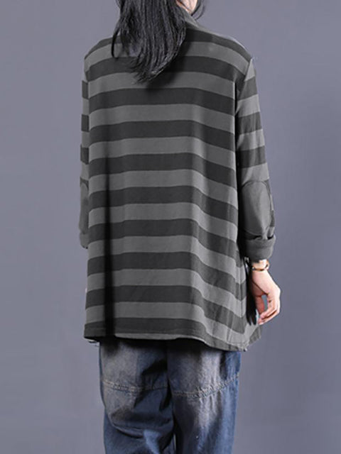 Plus Size Women Casual Stripe Turtleneck Sweatshirt