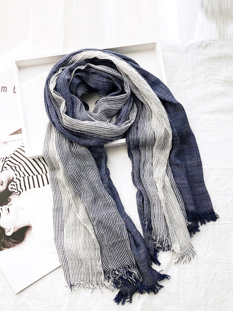 Spring Artsy Stripe Cotton Tassel Soft Scarf